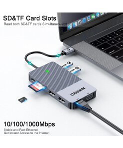 תחנת עגינה Thunderbolt 4 חיבור USB עם 13 חיבורים ברזולוציה 4K תואמת Windows ו-Mac OS בצבע אפור QGeeM (4)