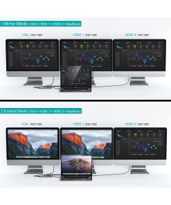 תחנת עגינה Thunderbolt 4 חיבור USB עם 13 חיבורים ברזולוציה 4K תואמת Windows ו-Mac OS בצבע אפור QGeeM (5)