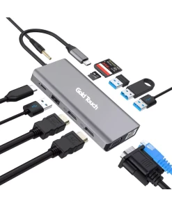 תחנת עגינה חיבור Type-C כוללת מגוון חיבורים העברת נתונים גבוהה הספק עד 100W בצבע אפור Gold Touch SU-C20 Plug&Play