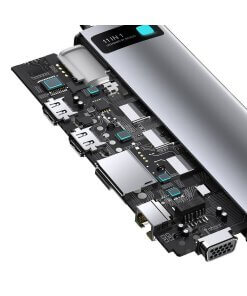 תחנת עגינה בסוס 11 חיבורים מתכתית טעינה עד 100W חיבור 3 מסכים Baseus CAGUB-CT0G Metal Gleam