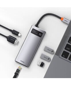 תחנת עגינה בסוס 6 חיבורים מתכתית טעינה עד 100W חיבור Baseus | CAHUB-CW0G | Metal Gleam 6in1 multifunctional HUB USB-C