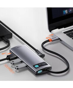 תחנת עגינה בסוס 6 חיבורים מתכתית טעינה עד 100W חיבור Baseus | CAHUB-CW0G | Metal Gleam 6in1 multifunctional HUB USB-C