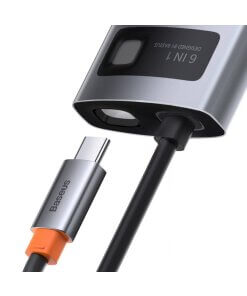 תחנת עגינה בסוס 6 חיבורים מתכתית טעינה עד 100W חיבור Baseus | CAHUB-CW0G | Metal Gleam 6in1 multifunctional HUB USB-C