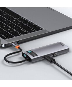 תחנת עגינה בסוס 6 חיבורים מתכתית טעינה עד 100W חיבור Baseus | CAHUB-CW0G | Metal Gleam 6in1 multifunctional HUB USB-C
