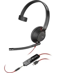 אוזניות חוטיות עם מיקרופון חיבור USB פולי POLY 207587-201 Blackwire 5200 USB Headset