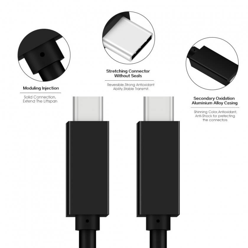 כבל חיבור USB-C זכר לזכר USB-C במהירות 10Gbps באורך 1 מטר TopX USBC10G1M USB3.2 Gen2