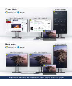 תחנת עגינה TYPE-C למגוון חיבורים כולל 3 יציאות מסך תומך MAC, WINDOWS, ANDROID בצבע אפור QGeeM | D6906P