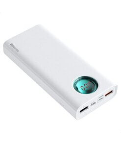 מטען נייד תצוגה דיגיטלית בצבע לבן Baseus PPALL-LG02 Amblight 20000MAH PD3.0 QC3.0 USB IP Type-C 18W