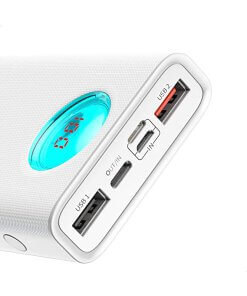 מטען נייד תצוגה דיגיטלית בצבע לבן Baseus PPALL-LG02 Amblight 20000MAH PD3.0 QC3.0 USB IP Type-C 18W