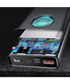 מטען נייד תצוגה דיגיטלית בצבע שחור Baseus PPALL-LG01 Amblight 20000MAH PD3.0 QC3.0 USB Type-C 18W
