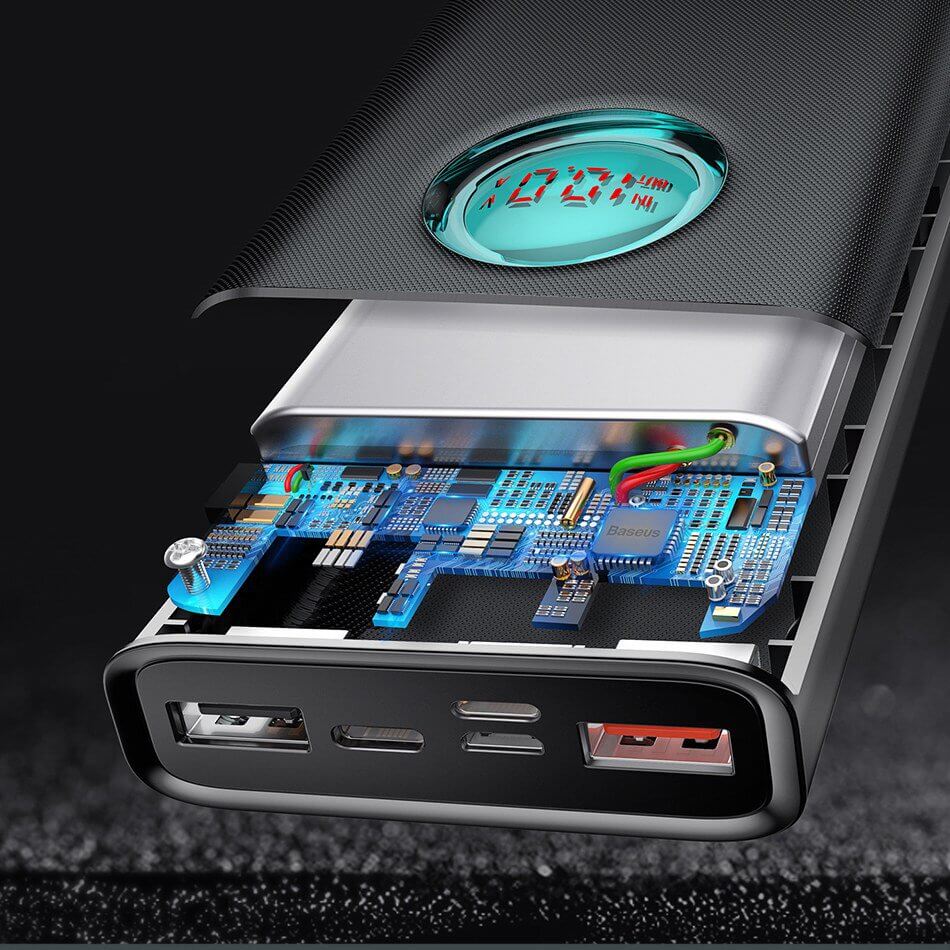 מטען נייד תצוגה דיגיטלית בצבע שחור Baseus PPALL-LG01 Amblight 20000MAH PD3.0 QC3.0 USB Type-C 18W 