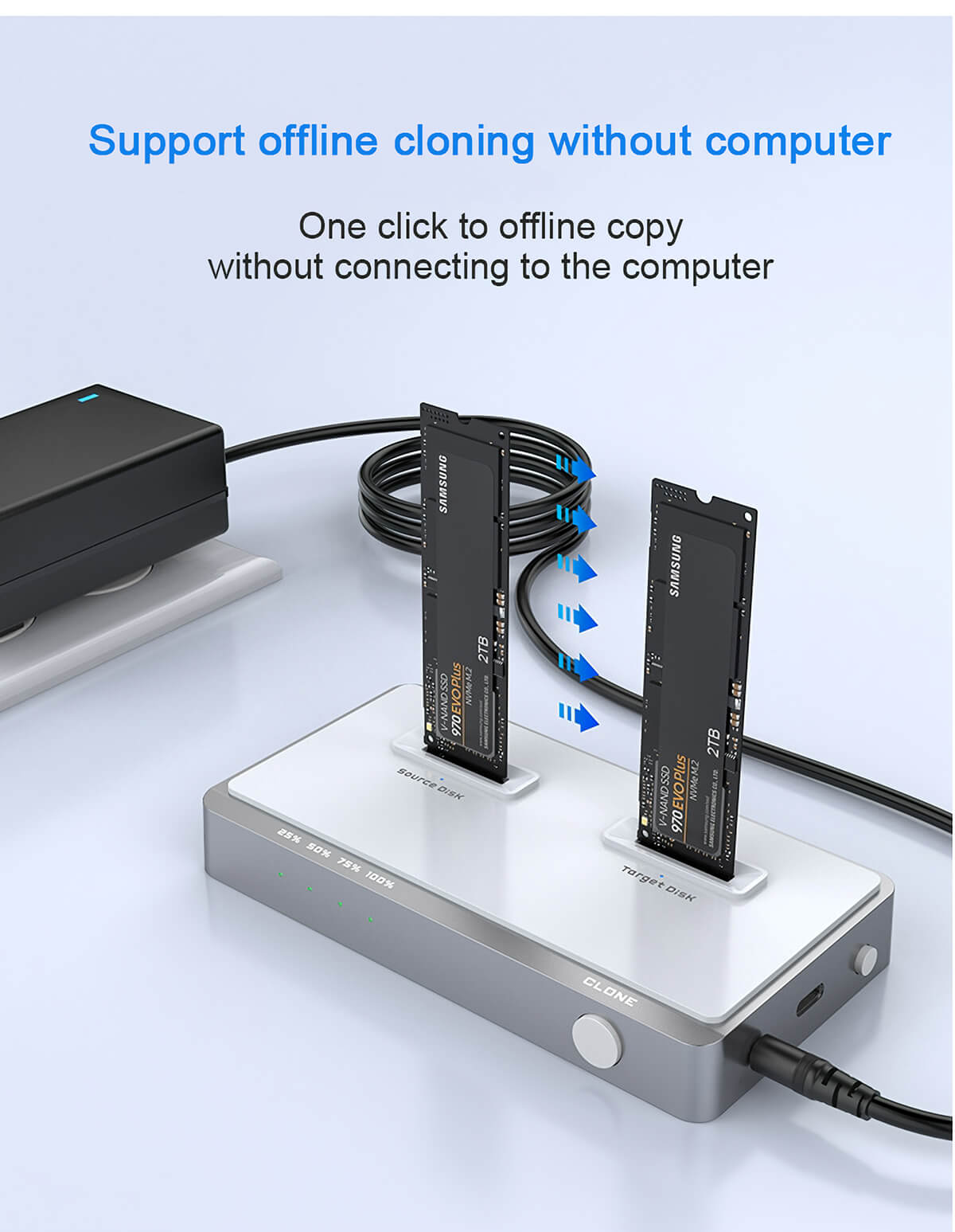 משכפל דיסקים NVMe חיבור USB-C מהירות העתקה עד Rocketek ME922 1.2GBs 