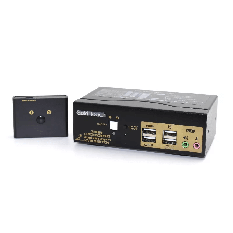 קופסאות מיתוג 2 מסכים DP 4K גולד-טאץ' Gold Touch  KVM-DP-2-2   2 Port DP KVM Switch
