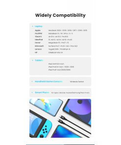 כבל טעינה מהירה Type-C ל PD הספק 100W אורך הכבל 2 מטר יוגרין UGREEN 80372