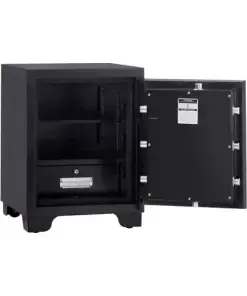 כספת הכוללת מערכת נעילה דיגיטלית מפתח חירום ידית מדף ומגירה METLGUARD LB680