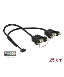 כבל USB 2.0 להתקנה בפאנל שקע 10 פין ל- 2 שקעים USB-A עם מרחק בין הברגים 28.5 מ"מ DELOCK | 84832 | 4K