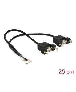 כבל USB 2.0 להתקנה בפאנל שקע 8 פין ל- 2 שקעים USB-A עם מרחק בין הברגים 28.5 מ"מ DELOCK | 84839 | 4K