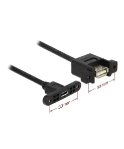 כבל USB 2.0 להתקנה בפאנל שקע USB-A לשקע מיקרו USB-B עם מרחק בין הברגים 30 מ"מ DELOCK | 85110 | 4K