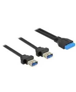 כבל USB 3.0 להתקנה בפאנל שקע 19 פין ל- 2 שקעים USB-A עם מרחק בין הברגים 18.5 מ
