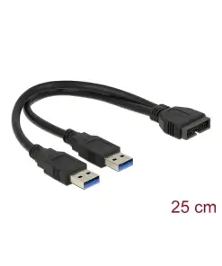כבל USB 3.0 תקע 19 ל- 2 תקעים USB-A אורך 25 ס"מ ז/ז DELOCK | 83910 | 4K