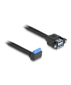 כבל USB 5Gbps להתקנה בפאנל שקע 19 פין ל- 2 שקעים USB-A נ/נ DELOCK | 83007 | 4K