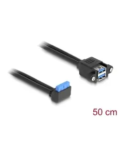 כבל USB 5Gbps להתקנה בפאנל שקע 19 פין ל- 2 שקעים USB-A נ/נ DELOCK | 83007 | 4K