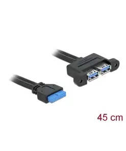כבל USB-A 3.0 להתקנה בפאנל שקע 19 פין לשקע USB-A Parallel ז/נ DELOCK | 82941 | 4K
