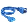כבל USB-A 3.0 להתקנה בפאנל שקע 19 פין לשקע USB-A Stacked ז/נ DELOCK | 82942 | 4K
