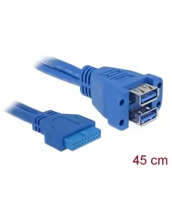 כבל USB-A 3.0 להתקנה בפאנל שקע 19 פין לשקע USB-A Stacked ז/נ DELOCK | 82942 | 4K