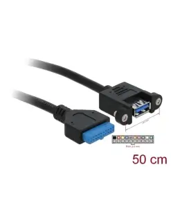 כבל USB-A 3.0 להתקנה בפאנל שקע 19 פין לשקע USB-A עם מרחק בין הברגים 30 מ"מ ז/נ DELOCK | 83118 | 4K