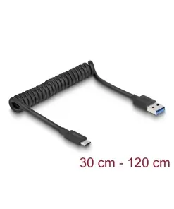 כבל USB3.1 Gen2 10Gbps מסולסל תקע USB-C לתקע USB-A ז/ז DELOCK | 85349 | 4K
