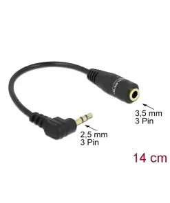 כבל אודיו PL 2.5 סטריאו 3 מגעים זכר לשקע PL 3.5 סטריאו 3 מגעים אורך 14 ס"מ DELOCK | 65397
