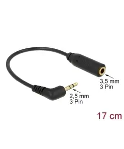 כבל אודיו PL 2.5 סטריאו 3 מגעים זכר לשקע PL 3.5 סטריאו 3 מגעים אורך 17 ס"מ DELOCK | 65672