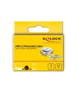 כבל טעינה ונתונים נמתח תקע USB-A לתקעים Lightning / Micro-B ז/ז DELOCK | 85820