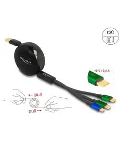 כבל טעינה ונתונים נמתח תקע USB-A לתקעים USB-C x 2 / Micro-B ז/ז DELOCK | 85359 | 4K