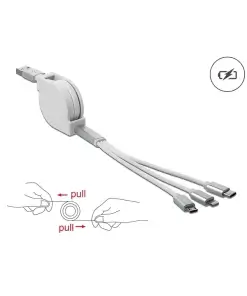 כבל טעינה נמתח תקע USB-A לתקעים לתקעים Lightning / Micro-B / USB-C ז/ז DELOCK | 85850
