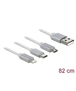 כבל טעינה נמתח תקע USB-A לתקעים לתקעים Lightning / Micro-B / USB-C ז/ז DELOCK | 85850