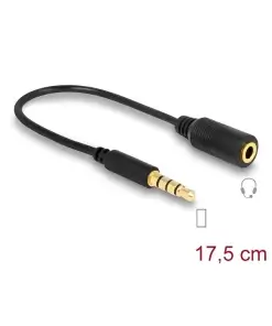 כבל מאריך אודיו PL 3.5 סטריאו 4 מגעים ז/נ אורך 17 ס"מ DELOCK | 62498