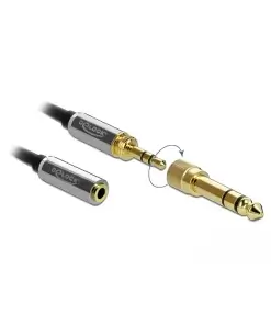 כבל מאריך אודיו מסולסל PL 3.5 סטריאו 3 מגעים ז/נ עם מתאם PL 6.35 בהברגה DELOCK | 85831