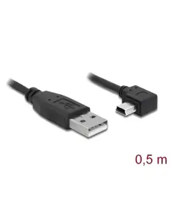 כבל מיני USB 2.0 תקע USB-A לתקע Mini-B בזווית 90° שמאלה ז/ז DELOCK | 82680 | 4K