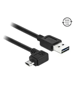 כבל מיקרו EASY-USB 2.0 תקע Micro-B בזווית צד 90° לתקע USB-A עם מחברים דו כיווניים ז/ז DELOCK | 83846 | 4K