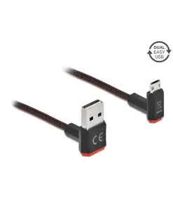 כבל מיקרו EASY-USB 2.0 תקע Micro-B לתקע USB-A עם מחברים דו כיווניים בזווית צד 90° ז/ז DELOCK | 85264 | 4K