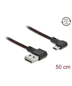 כבל מיקרו EASY-USB 2.0 תקע Micro-B לתקע USB-A עם מחברים דו כיווניים בזווית צד 90° ז/ז DELOCK | 85270 | 4K