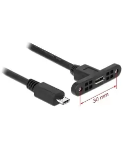 כבל מיקרו USB-B 2.0 ז/נ להתקנה בפאנל עם מרחק בין הברגים 30 מ