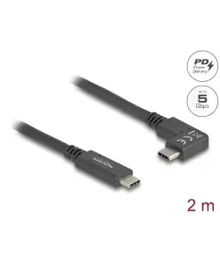 כבל תצוגה ונתונים USB-C 5Gbps HDR צד אחד בזווית 90° תומך PD 60W ז/ז DELOCK | 80038 | 4K