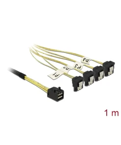 כבל Mini SAS HD SFF-8643 ל- SATA 7 pin x 4 בזווית 90° ז/ז DELOCK | 85685 | 4K