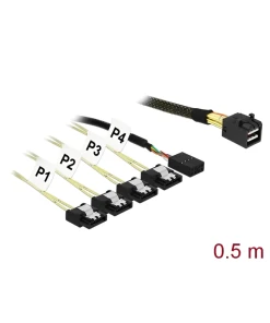 כבל Mini SAS HD SFF-8643 ל-Sideband + SATA 7 pin x 4 ז/נ DELOCK | 83315 | 4K