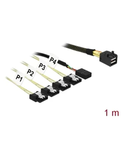 כבל Mini SAS HD SFF-8643 ל-Sideband + SATA 7 pin x 4 ז/נ DELOCK | 85732 | 4K