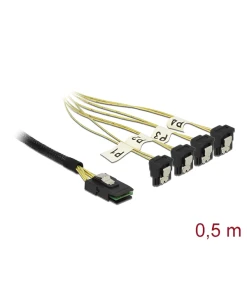 כבל Mini SAS SFF-8087 ל-SATA 7 pin x 4 בזווית 90° ז/נ DELOCK | 85686 | 4K