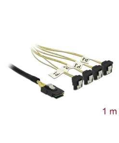 כבל Mini SAS SFF-8087 ל-SATA 7 pin x 4 בזווית 90° ז/נ DELOCK | 85687 | 4K